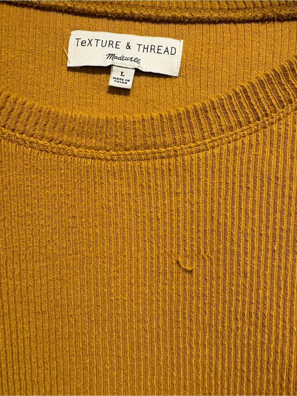 Madewell Mustard Ribbed Long Sleeve Tie-Front Top - Picture 4 of 6